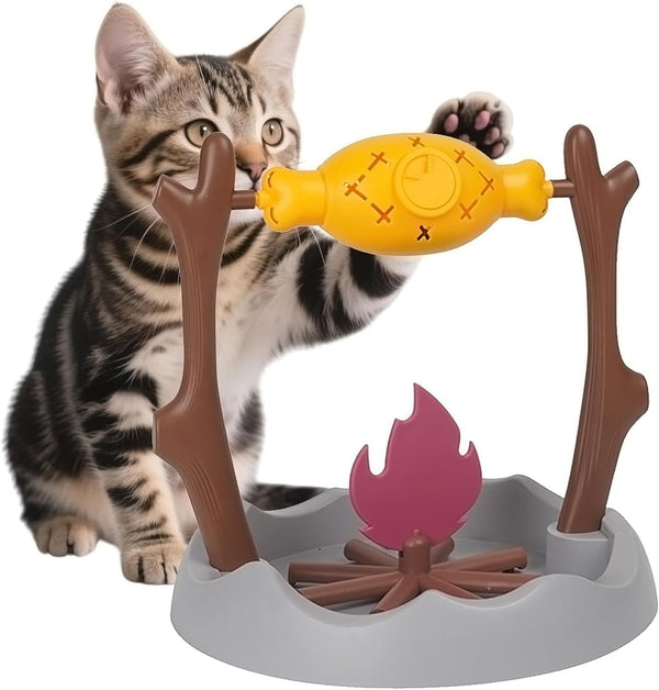 DFQ Cat Slow Feeder, Interactive Cat Puzzle Toy Treat Dispenser - BBQ Campfire