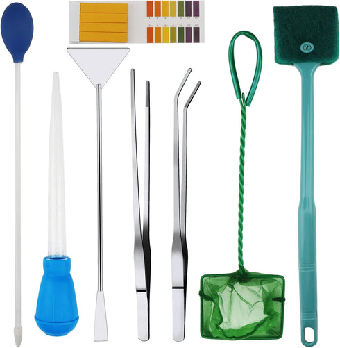 Fish Tank Cleaning Tools, 8 in 1 Aquarium Feeder Tools Kit, Stainless Steel Feeding & Plant Cleaner