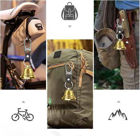 NedFoss 2" Loud Bear Bell with Whistle Set, Solid Brass Bear Bells for Hiking, Emergency Whistle, Carabiner
