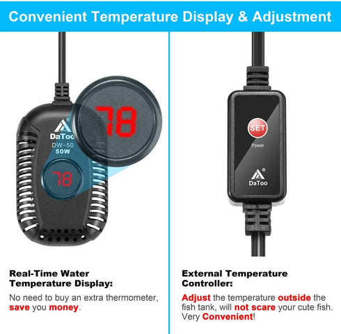 Small 50W Aquarium Heater, Mini Submersible Fish Tank Heater with LED Temperature Display