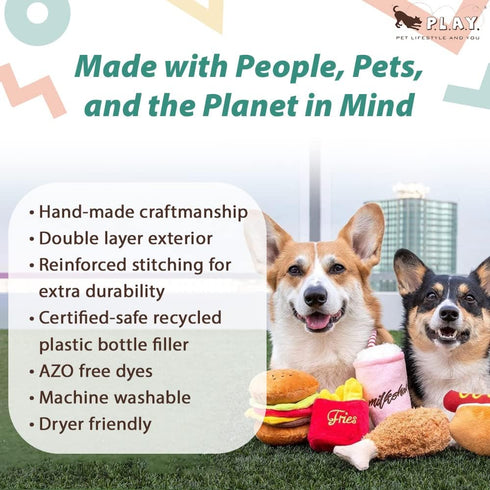 P.L.A.Y. Cute Plush Dog Toys - Fast Food Themed Durable Giggle Chew Toy, Great for Puppies & Small, Medium, Large Dog