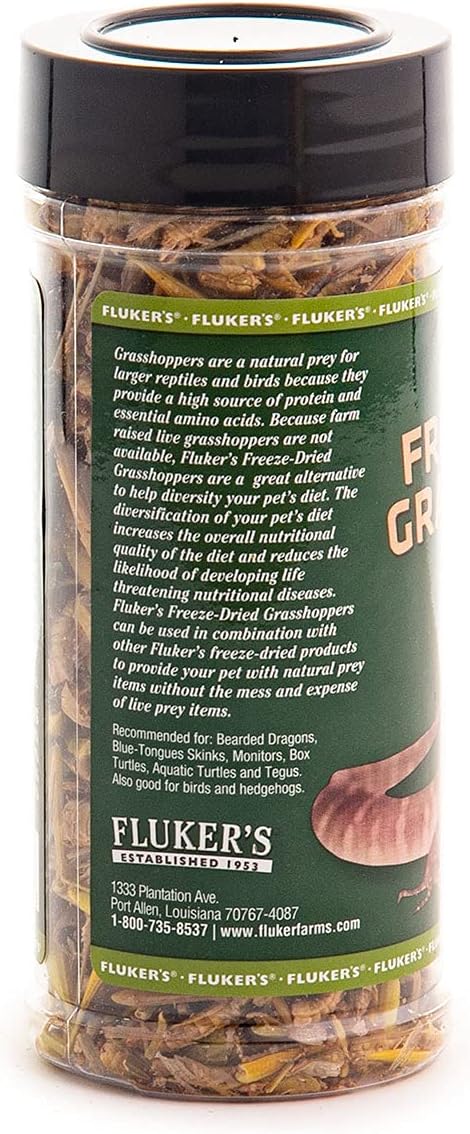 Fluker's Nutrient-Packed Freeze Dried Grasshoppers, Ideal for Lizards, Reptiles, Birds, Fish, Hedgehogs, 1.7 oz