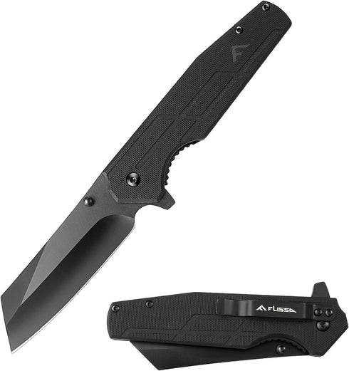 FLISSA Pocket Knife with 3.5" Folding Stonewash Blade and G10 Handle for Outdoor, Survival, Hunting