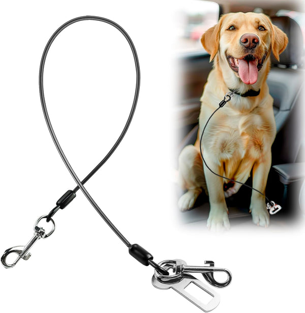 Dog Seat Belt for Car, LApapaye Chew Resistant Safety Restraint, Coated Wire Rope, Double End with Safety Buckle