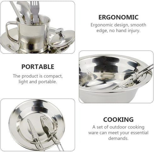 Set 1-2 Zerodeko Stainless Steel Camping Cookware with Cooking Utensils Portable Picnic Pot and Mess Kit for People