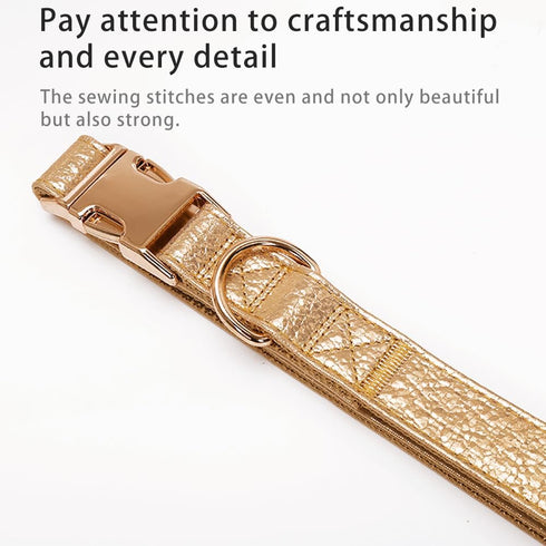 Glare Gold Dog Collar, Leather and Nylon Double Layer Design, Adjustable Heavy Duty with Quick Release Buckle for Dogs