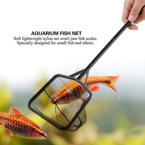 Aquarium Fish Net, Lightweight Nylon Fish Tank Fishing Net, Square Fish Shrimp Net with Plastic Handle