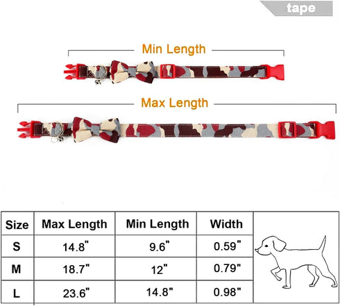 Dog Collar with Bow Tie, Adjustable Pet Collar for Small Medium Large Dogs and Cats with Stylish Pattern