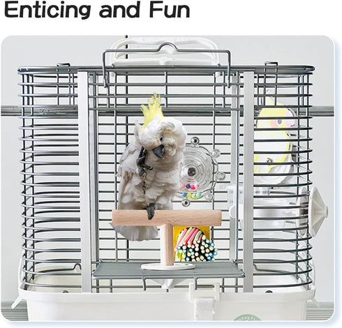 MANON ROSA Bird Toys for Parrots - Spinning Wheel Chew Toy with Rotating Plastic Spinner, Enrichment Puzzle Cage
