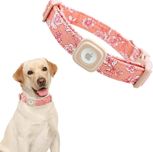 Airtag Dog Collar by Lionheart glory, Heavy-Duty Pink Collar for Large Dogs with Airtag Holder