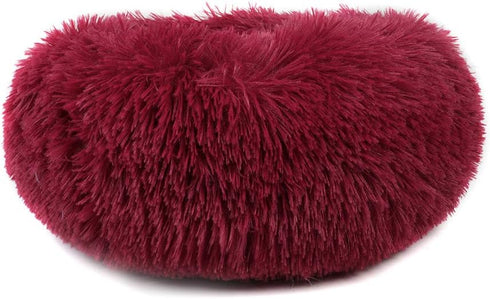 otoez Kitten Puppy Bed, Extra Small Round Dog Cat Beds, Anti-Anxiety Plush Calming Donut Bed, Washable (15.7", Dark Red)