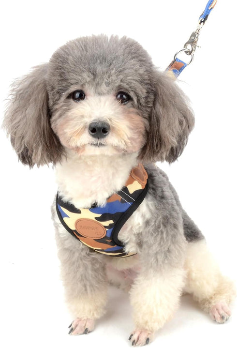 SMALLLEE_LUCKY_STORE Small Dog Cat Mesh Harness & Lead, No Escape Adjustable Padded Military Camo Blue, M