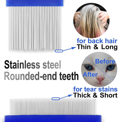 5 Pieces Dog Tear Stain Remover Combs, Pet Grooming Flea Combs, Double Sided Care Comb for Kittens Puppies Removal Crust and Slime(Blue)