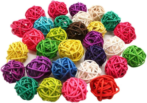 20 Pcs Colorful Handmade Wicker Rattan Balls, Decorative Pet Bird Chew Toy, Wedding Table Decoration DIY Accessories