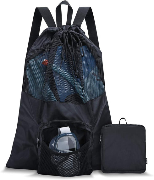 Packable Mesh Swim Bag, Lightweight Drawstring Backpack with 35L Capacity & Vented Design for Swimming Gear