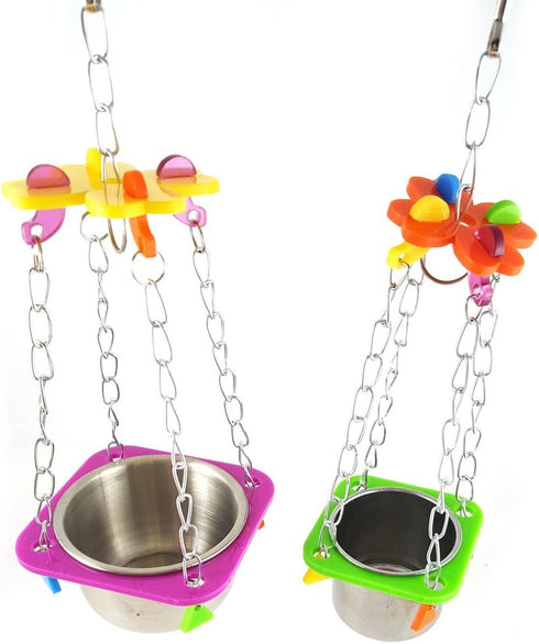 Pet Bird Food Feeding and Drinking Hanging Cup, Stainless Steel Coop Hanger Cup for Parrot Cage Budgie (Small)