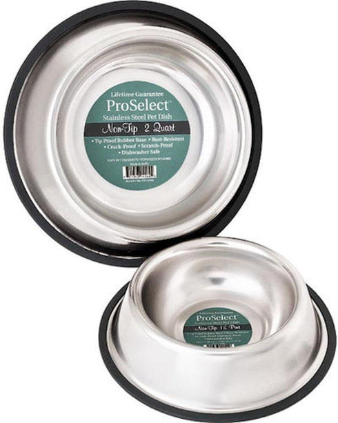 Pro Select Stainless Steel X-Super Heavyweight Non-Tip Pet Bowl, 8-Inch, 2-Quart