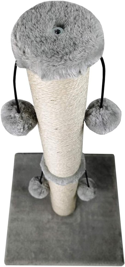 Dimaka 29'' Cat Scratching Post - Natural Sisal Rope Scratcher Post with 4 Dangling Toy Balls for Large Cats (Grey)