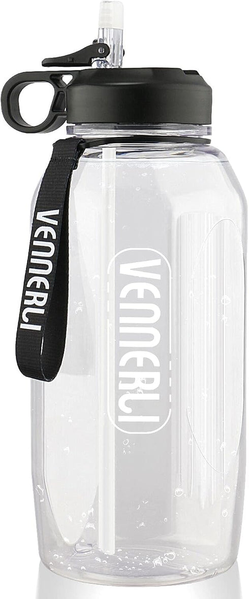 Large Water Bottle with Straw, VENNERLI Portable Sports Water Bottle 2.2L BPA-Free for Hiking and Camping