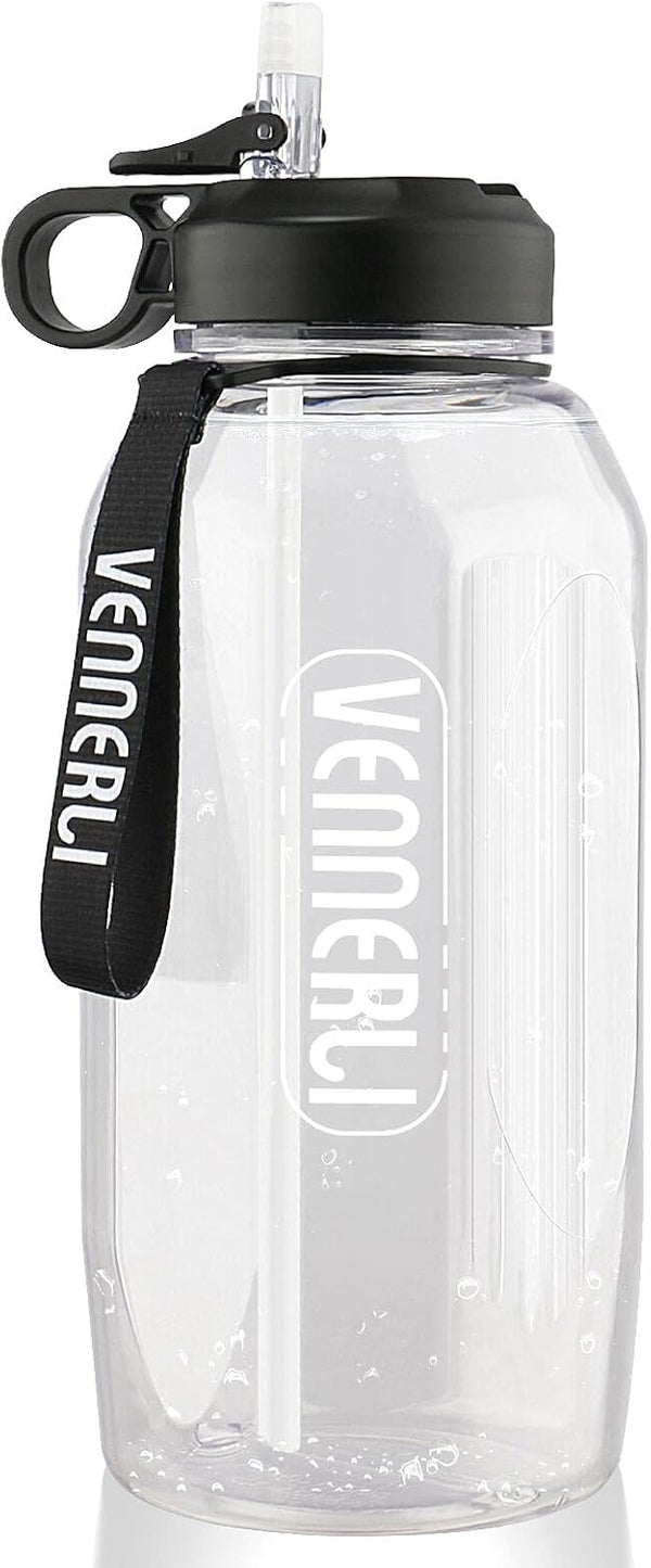 Large Water Bottle with Straw, VENNERLI Portable Sports Water Bottle 2.2L BPA-Free for Hiking and Camping
