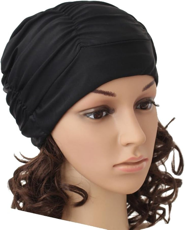 Large Colorful Pleated Nylon Cloth Swim Cap for Adult Men Women Long Hair Hot Spring Bathing Caps