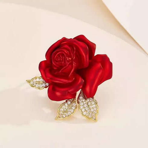 Rhinestone Rose Brooch Pins, Red Flowers Brooches for Women/Girls, Fashion Jewelry Gift