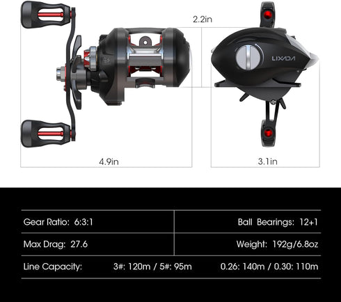 Lixada Fishing Reels Baitcaster Reel with Magnetic Braking System, Strong Corrosion Resistance Metal Saltwater