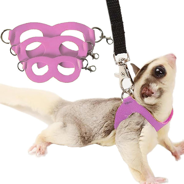 3PC Sugar Glider Harness Leash Set for Small Animal Soft Leather Training