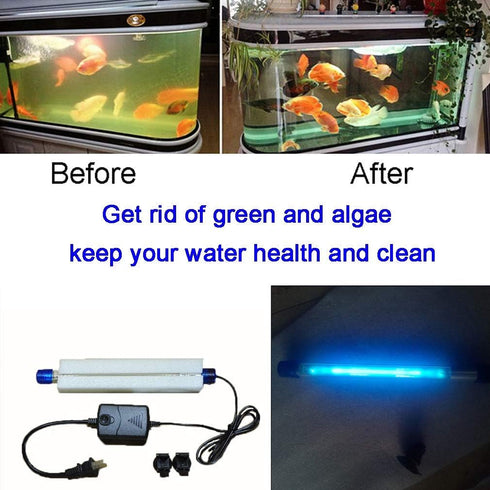 5W 7W 13W U-VC Aquarium Green Clean Light Aquarium Algae Clean Light Fish Tank Water Clean Light Green Clear Waterproof Fish Water Clean Lamp for Pond Fish Tank Sump Swim Pool (11W-13inch Length)