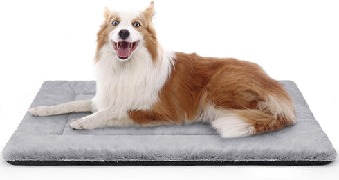 Dog Bed, Washable Dog Crate Mat, Ultra Soft & Anti-Slip Large Bed for Dogs Up to 70 lbs, 36" x 23", Grey