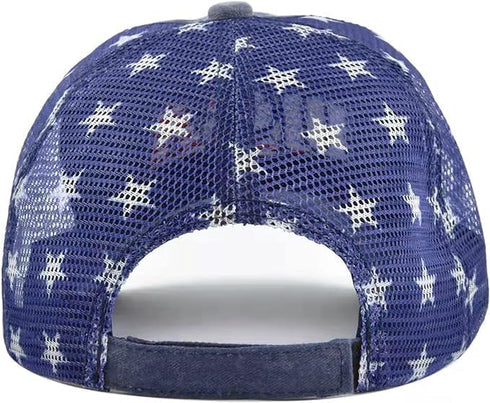 Patriotic USA Baseball Caps - Woman Man Washed Worn Out Mesh Sun Hat for 4th July (Size M)
