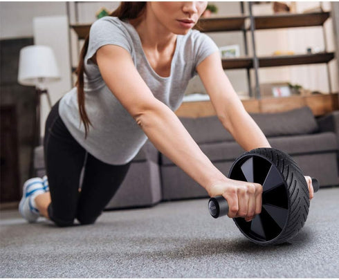 HolaHatha Compact Exercise Fitness Ab Roller Wheel Equipment with Handles for Home Gym and Core Building Workout