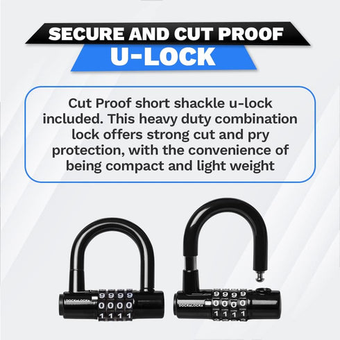 Security Cable Lock Set - 5ft to 25ft Weatherproof Looped Ends U-Lock for Bikes and Outdoor Equipment