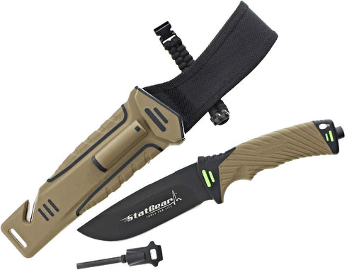 StatGear Surviv-All Fixed-Blade Bowie Knife with Sheath, Firestarter, Sharpener & Cord Cutter for Outdoor Hiking EDC