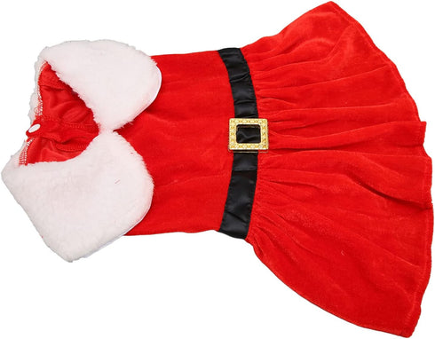 Christmas Dog Dress, Santa Claus Pet Clothes Velvet Skirt, Christmas Outfit Thermal Holiday Girl Puppy Costume, Xmas Holiday Apparel Cute Girl Clothing Red Dresses for Small Medium Dogs Cats(XL)