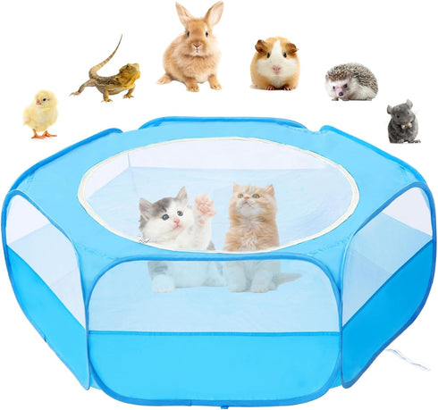 Small Animal Playpen with Cover, Portable Pop Up Pet Enclosure for Rabbits,