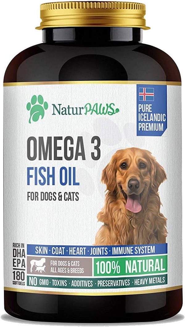 NATURPAWS Omega 3 Fish Oil Supplement for Dogs and Cats - 1000 mg