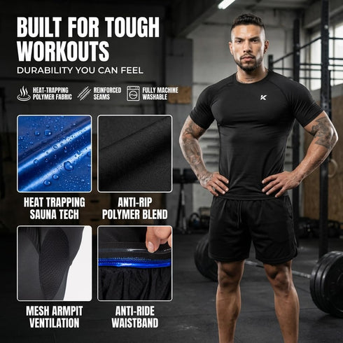 Kewlioo Sauna Shirt for Men - Heat Trapping Sweat Vest, Sauna Suit For Men, Compression Workout Sweat Suit for Gym
