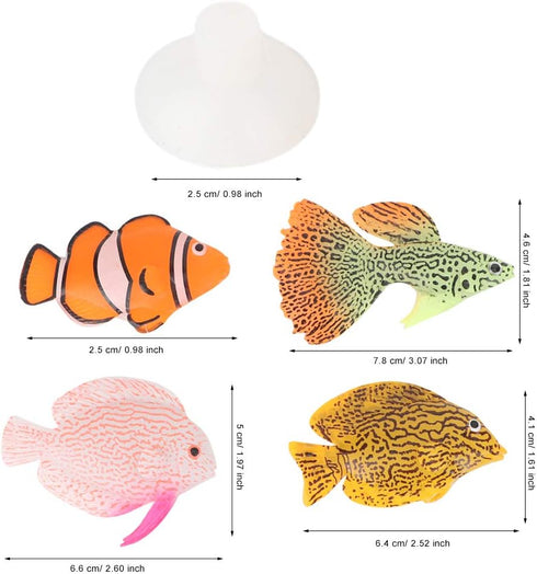 Tnfeeon 4PCS Luminous Simulation Fish, Colorful Silicone Floating Tropical Fish Aquarium Decoration Fish Ornament