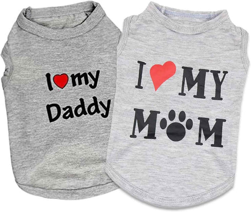 DroolingDog 2 Pack Puppy T Shirt - I Love My Daddy Mommy Small Dog Shirts for Puppies