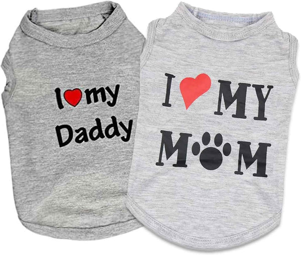 DroolingDog 2 Pack Puppy T Shirt - I Love My Daddy Mommy Small Dog Shirts for Puppies
