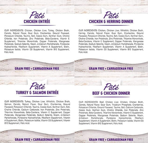 Wellness Natural Premium Canned Cat Wet Food, 12 Pack Variety Bundle (4 Flavors: Chicken, Beef, Salmon & Turkey) with