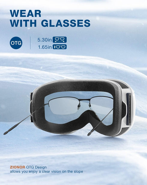 ZIONOR Lagopus B1 Ski Goggles, OTG Anti-fog Snow Goggles for Men Women Adult Youth