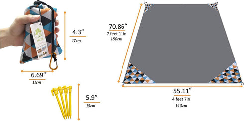 Outdoor Blanket (71" x 55"), Compact Lightweight Sand Proof Pocket Blanket for Beach, Hiking, Travel, Camping