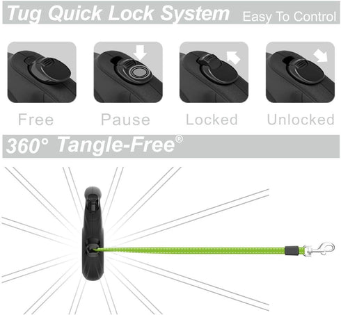 TUG 360° Tangle-Free Reflective Retractable Dog Leash - 16 ft Strong Nylon Tape (Small)