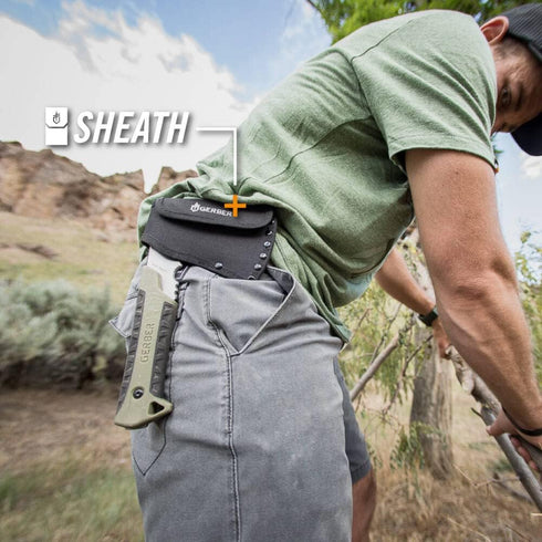 Gerber Gear Pack Hatchet - Camping Hatchet with 3.5" Steel Blade, Full Tang & Mountable Nylon Sheath - Sage Green