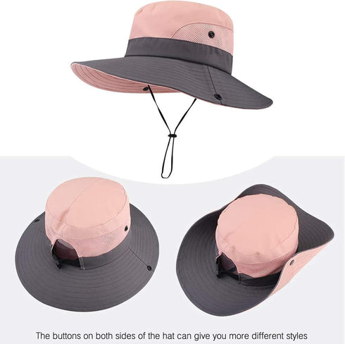 ZOORON Women's Wide Brim Ponytail Safari Sun Hat, UV Protection Outdoor Bucket Hat
