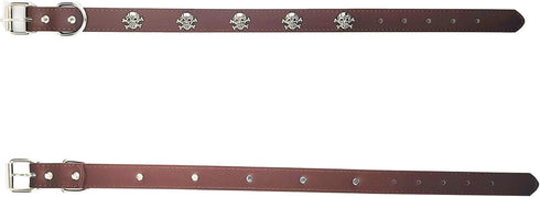 New Skull Dog Collar, Skeleton Design Pet Collar for Dogs and Cats, Brown Medium, Fits Neck Girth 11.5" to 13.5"