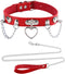 Red Leather Choker Collar with Chain Leash Set, Adjustable Soft PU Heart Pendant Necklace for Women & Pet Dogs