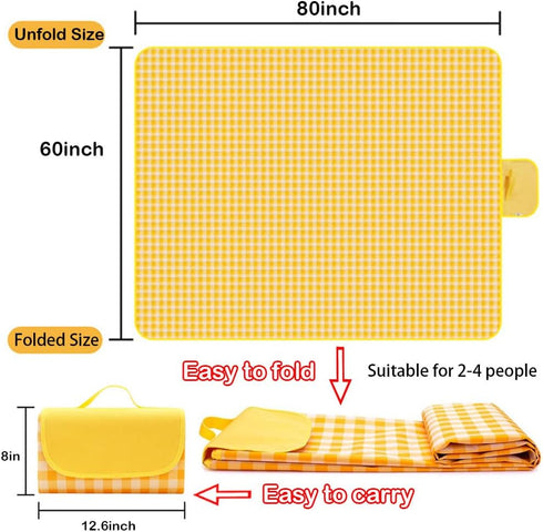 RUIBOLU 80x60in 2-4 Beach Blanket Large Picnic Blankets, Sandproof Beach Mat for Adults Waterproof Quick Drying Outdoor